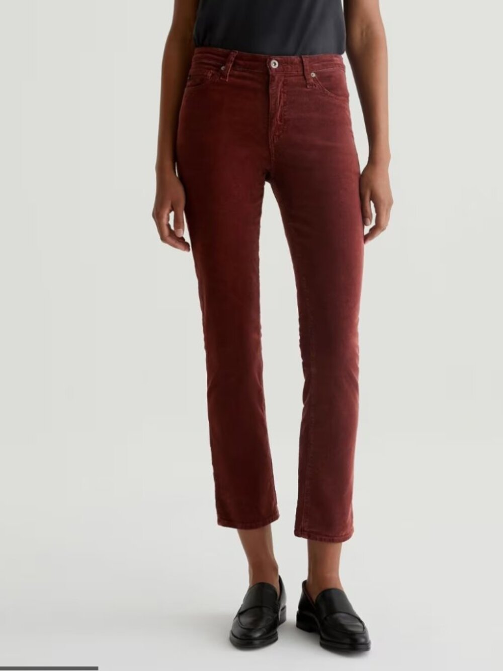 AG Adriano Goldschmied Mari Mid-Rise Slim Straight Corduroy Pants – Bordeaux Rou